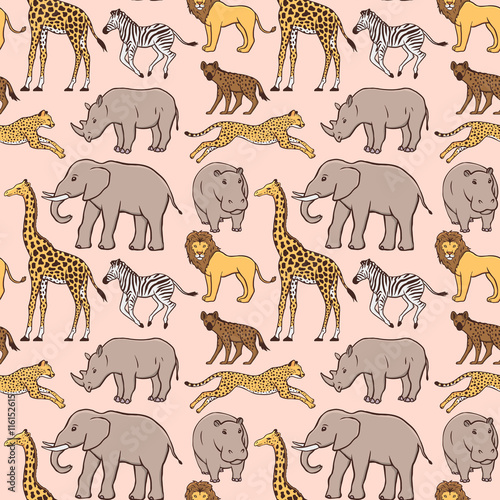 Seamless pattern with African animals