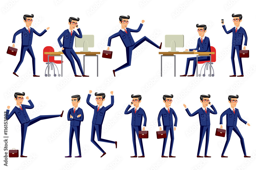 Set of businessman characters poses , eps10 vector format