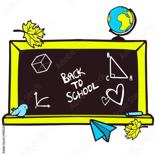 Cartoon hand drawn blackboard and some school elements