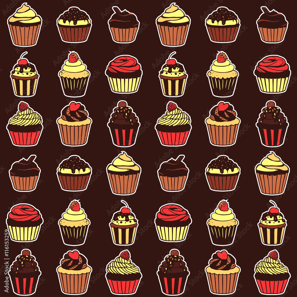 Seamless pattern with sweet cupcakes. Vector seamless texture for wallpapers, pattern fills, web page backgrounds Seamless pattern with sweet cupcakes. Vector seamless texture for wallpapers, pattern fills, web page backgrounds