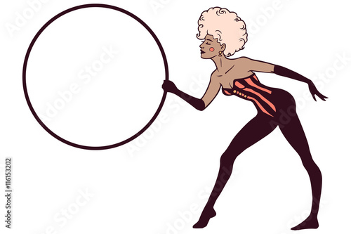 Animal trainer circus girl holding a hoop