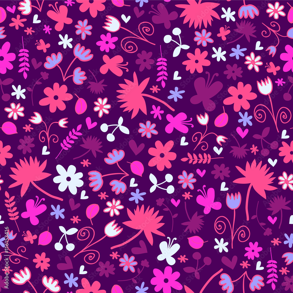 Seamless pattern with sweet floral elements. Vector seamless texture for wallpapers, pattern fills, web page backgrounds