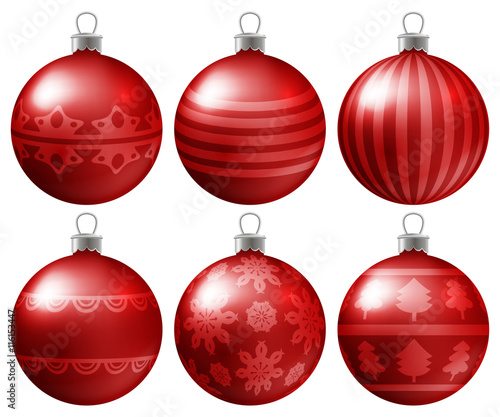 Set of red Christmas baubles