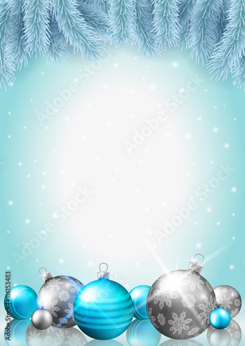 Christmas background, fir branches and baubles