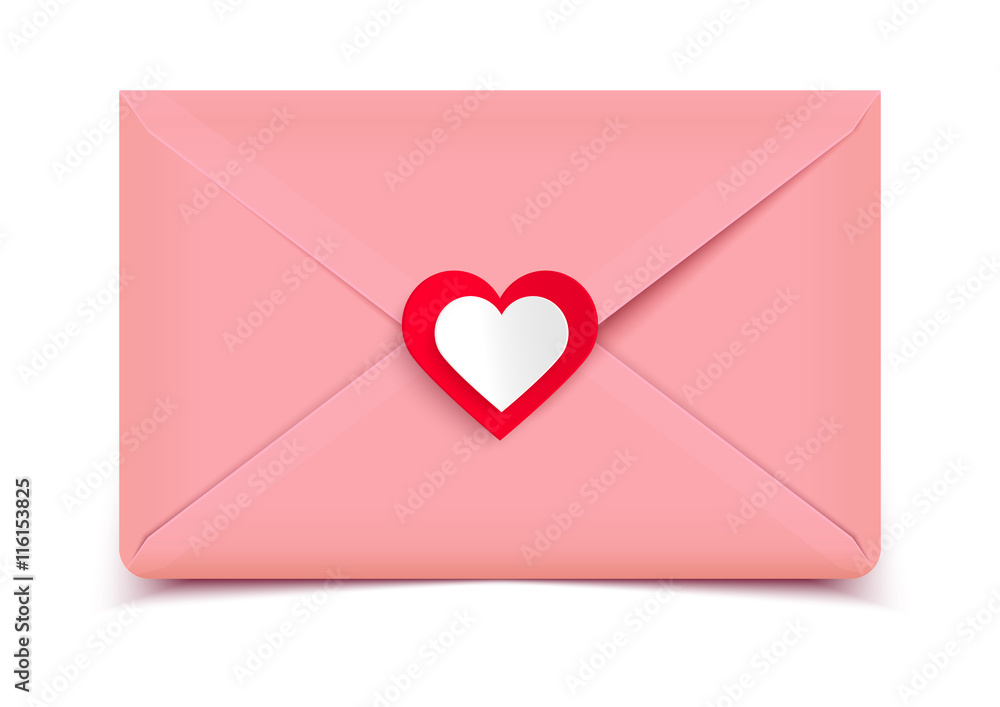 Pink envelope with heart isolated on white background Pink envelope with heart isolated on white background