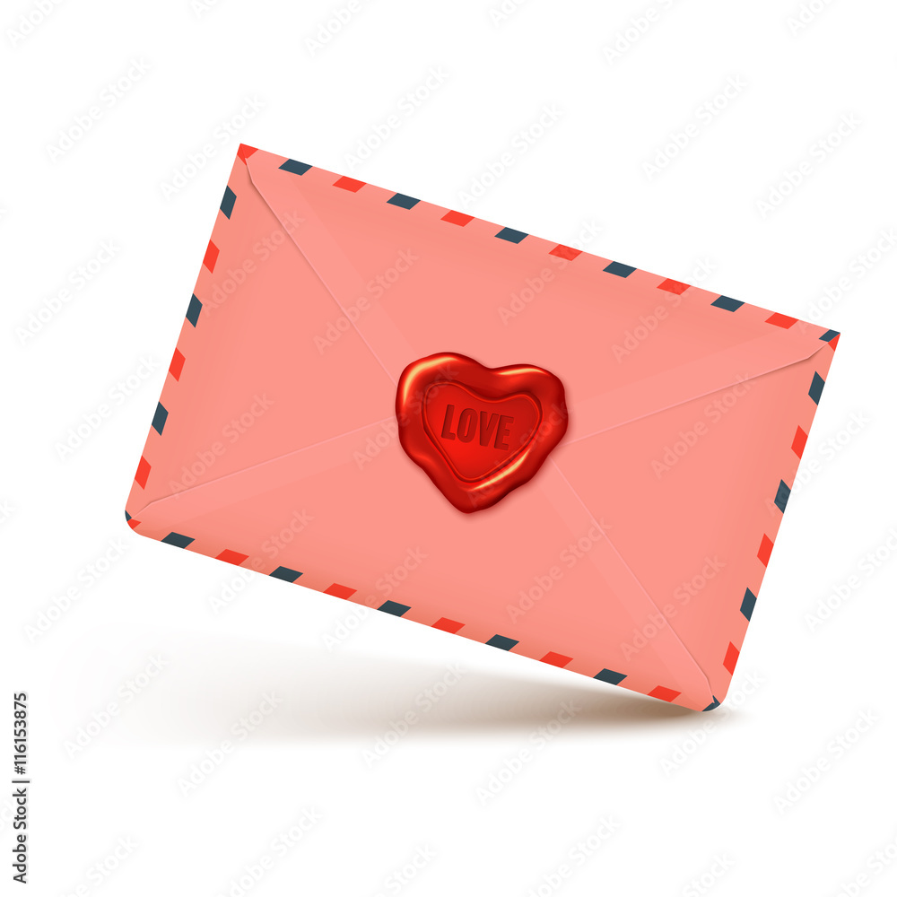 Love letter in a craft envelope with clay red heart on pink background. - a  Royalty Free Stock Photo from Photocase