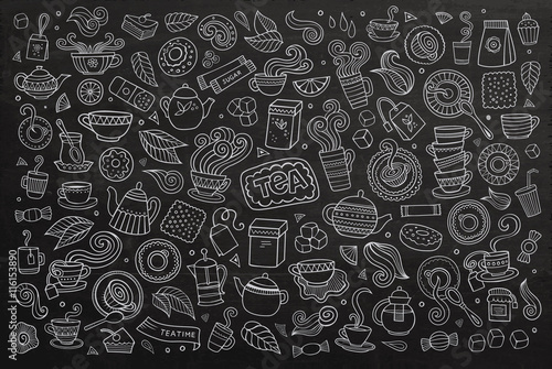 Chalkboard vector hand drawn Doodle cartoon set of objects