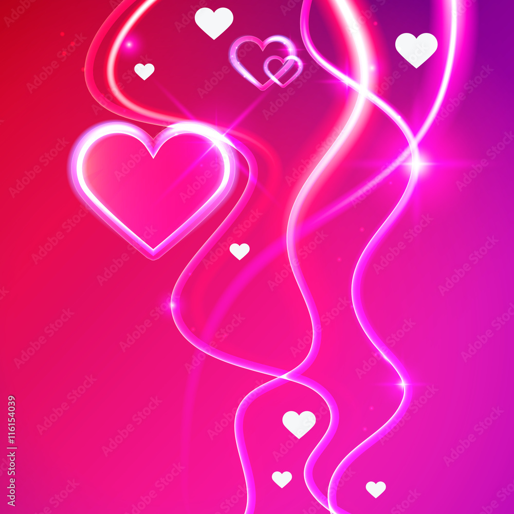 Love vector background shiny glowing pink hearts