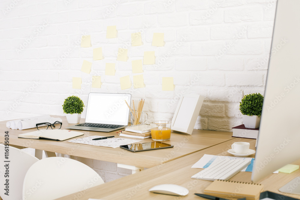 Fototapeta premium Creative workplace side