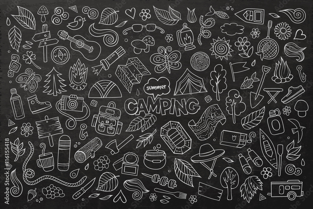 Camping nature symbols and objects Stock Vector | Adobe Stock