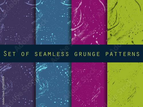 Seamless pattern in grunge style with clots and strokes. Set. For wallpaper, bed linen, tiles, fabrics, backgrounds. Vector texture.