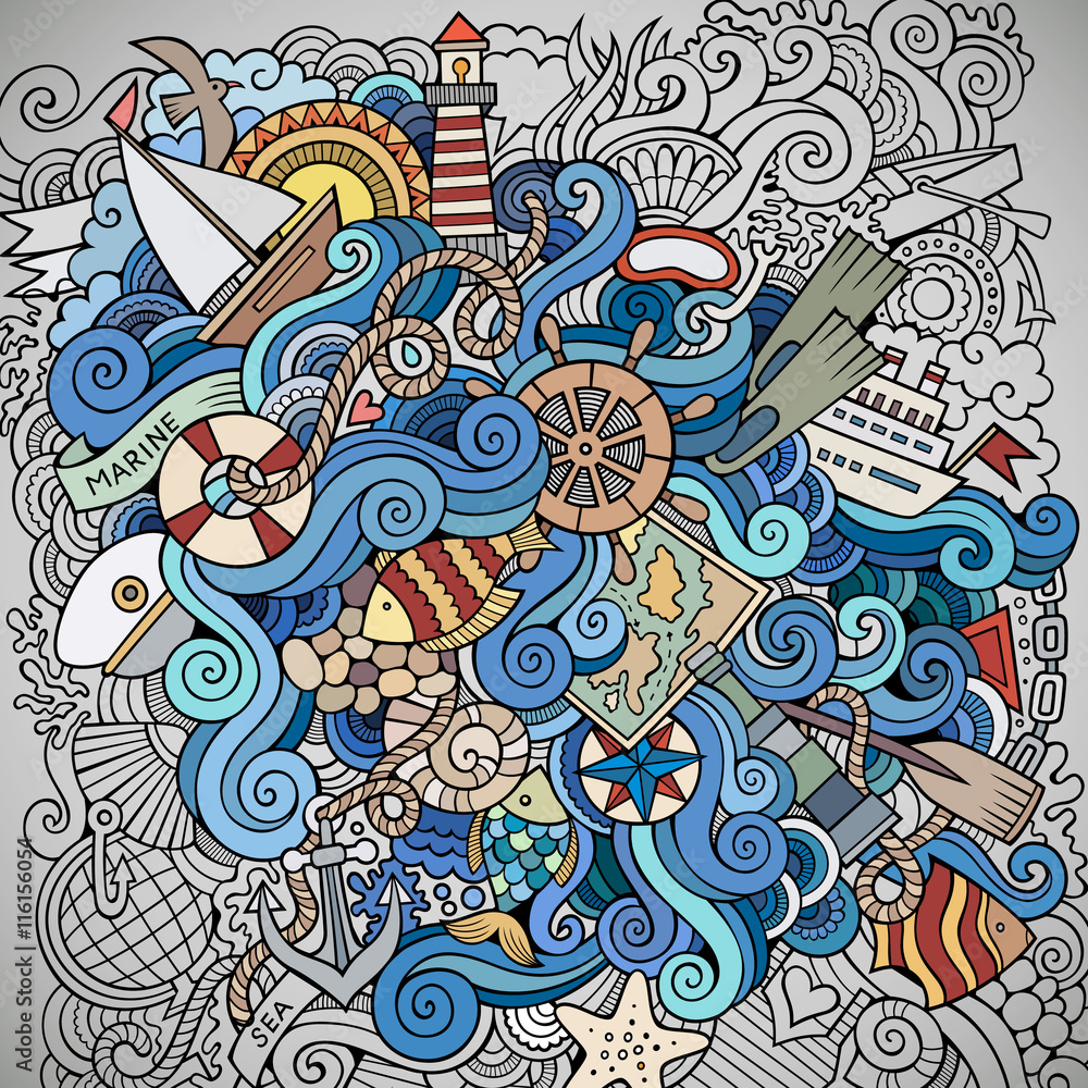 Doodles marine nautical vector background
