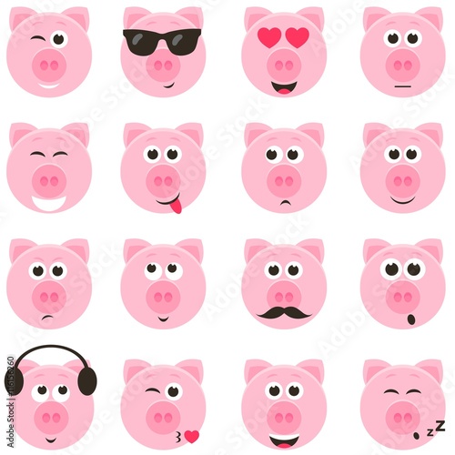 pig smiley faces set