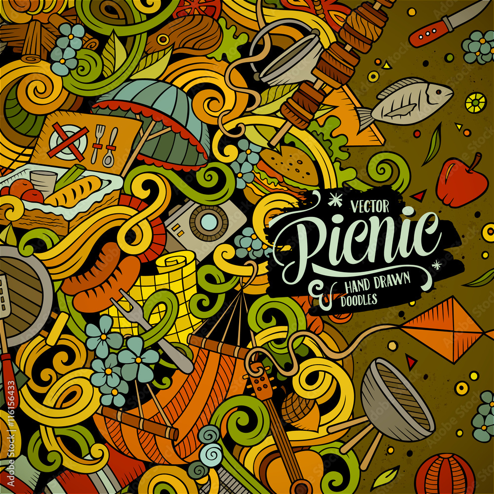 Cartoon vector picnic doodle illustration