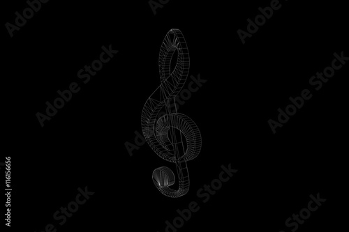 3D Music Note in Wireframe Hologram Style. Nice 3D Rendering 