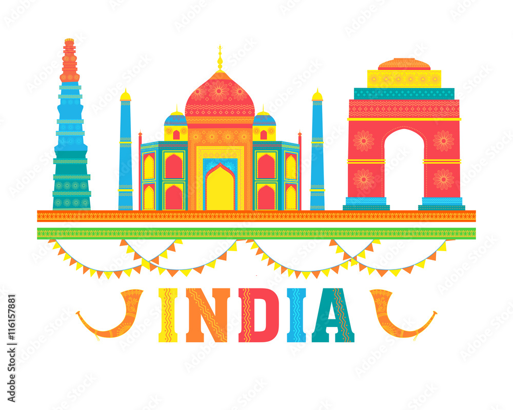 Colourful Indian Monuments for Independence Day.