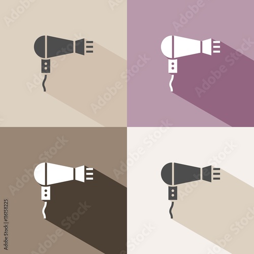 Icono de secador de pelo sobre fondos de colores