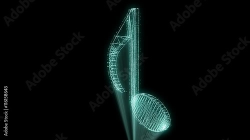 3D Music Note in Wireframe Hologram Style. Nice 3D Rendering
