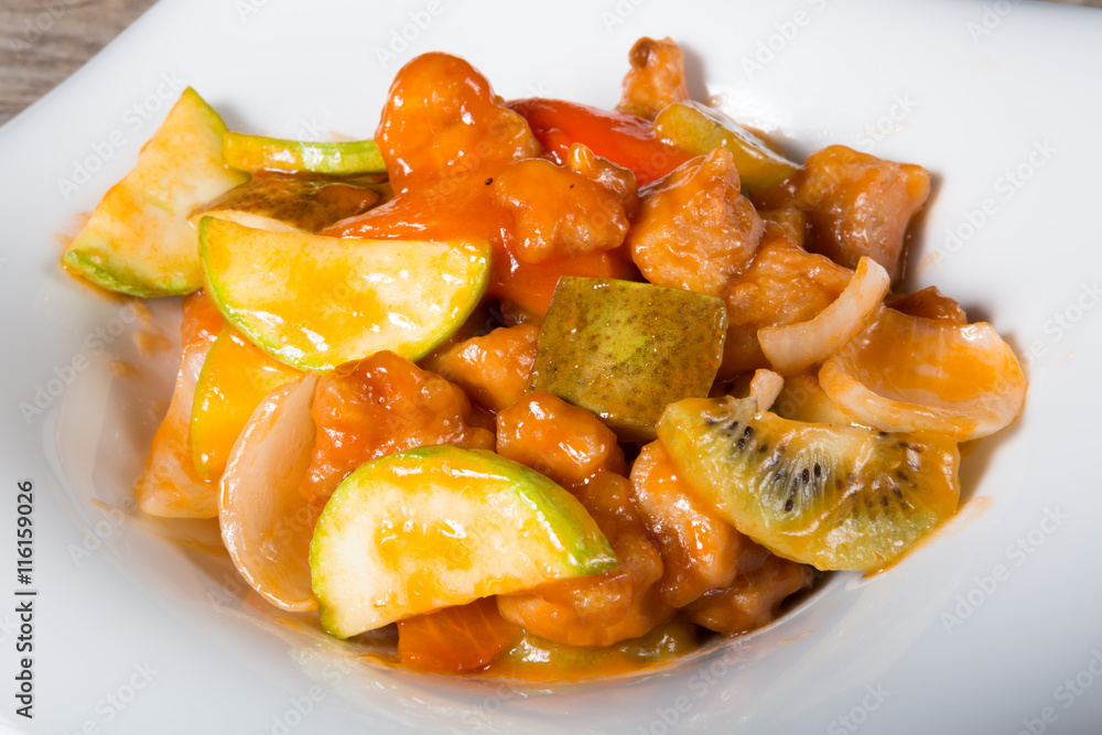 Asian meat with sweet fruits Asian meat with sweet fruits