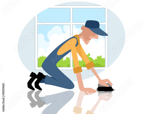 Man rubbing the floor
