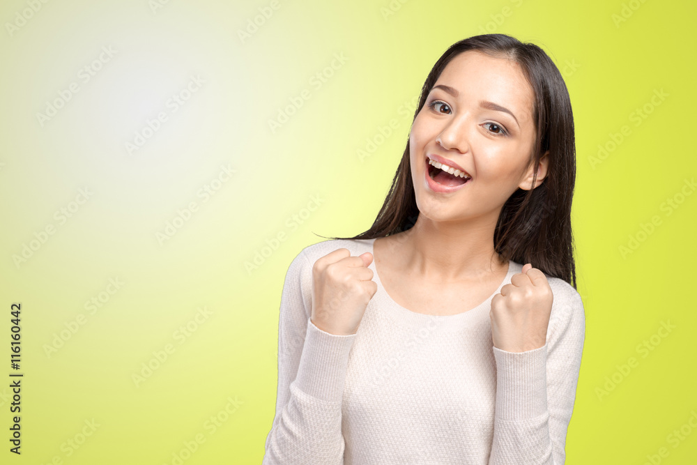 Happy winner. success business woman celebrating Happy winner. success business woman celebrating