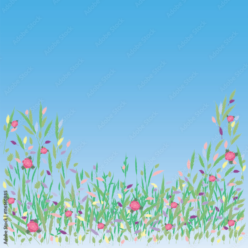 Fototapeta kwiaty romantyczne miękkie wiosenne lato niebieskie tło wektor Niektóre przedmioty są wykonane w stylu nieostrożnej dłoni