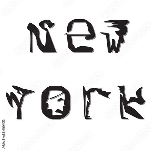 of curly black and white letters of the inscription New York isolated on white background vector