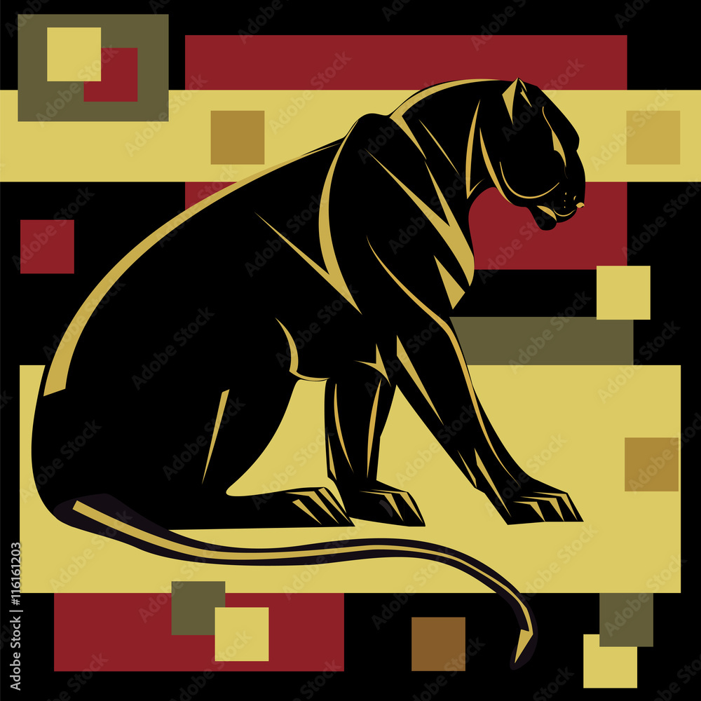 Fototapeta premium Panther decorative art abstract illustration isolated black background vector