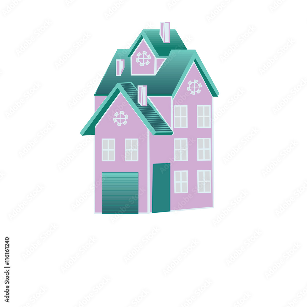 house with a mansard roof decorative yard art chimney abstract creative illustration of an isolated white background vector