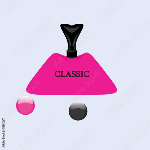 Pink nail polish glass bottle label classics isolated art illustration design logo cosmetics spirits vector white background
