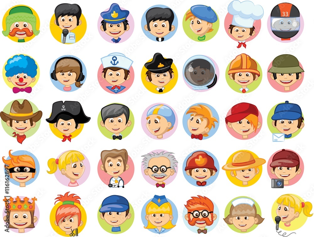 Set of vector cute character avatar icons. Set of vector cute character avatar icons.