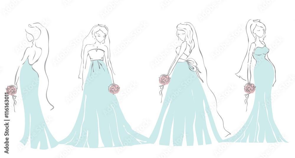 Silhouette of 4 bride in glamour dresses .Background for wedding invitation, the vector illustration Silhouette of 4 bride in glamour dresses .Background for wedding invitation, the vector illustration
