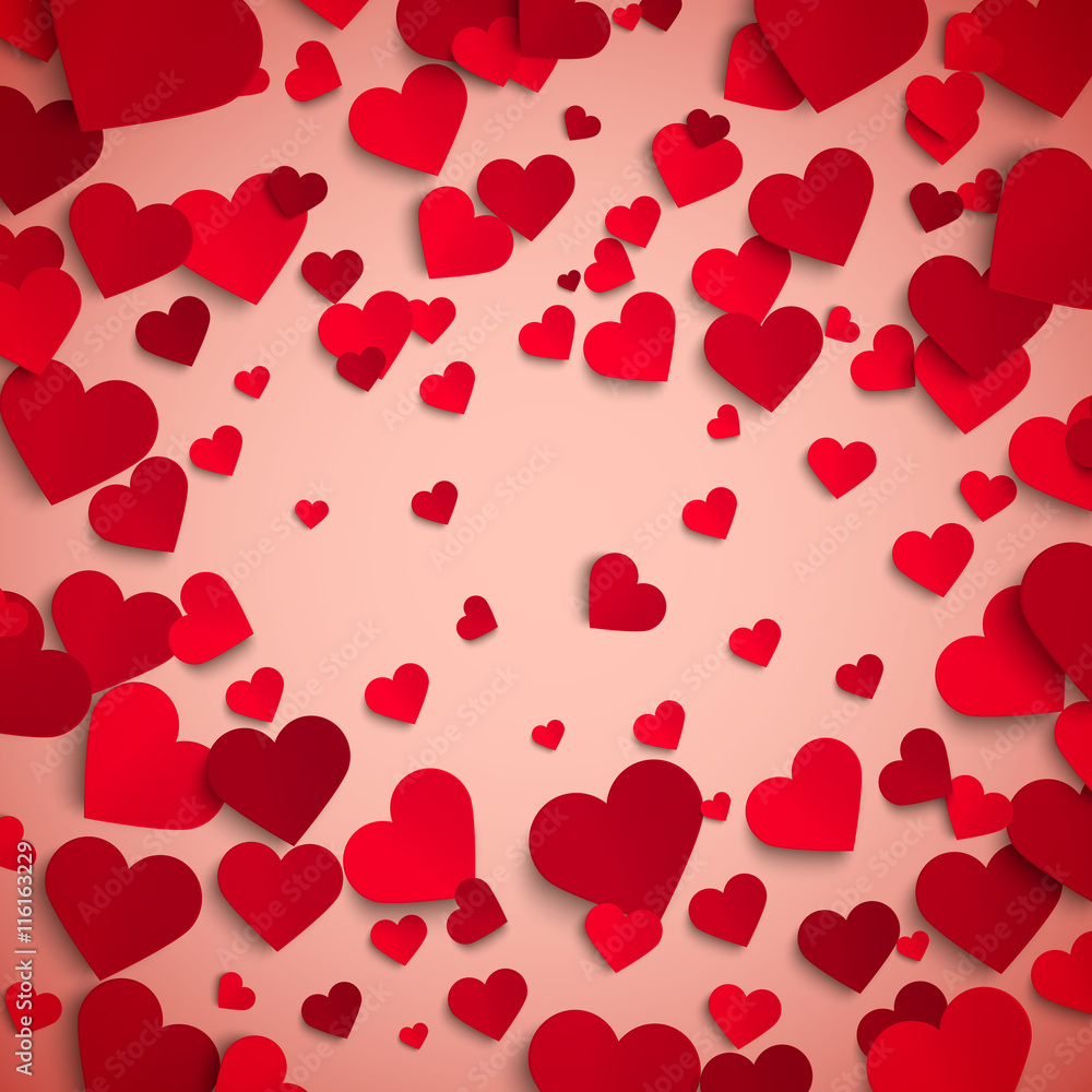 Romantic background, red paper hearts, Valentine's day, vector i