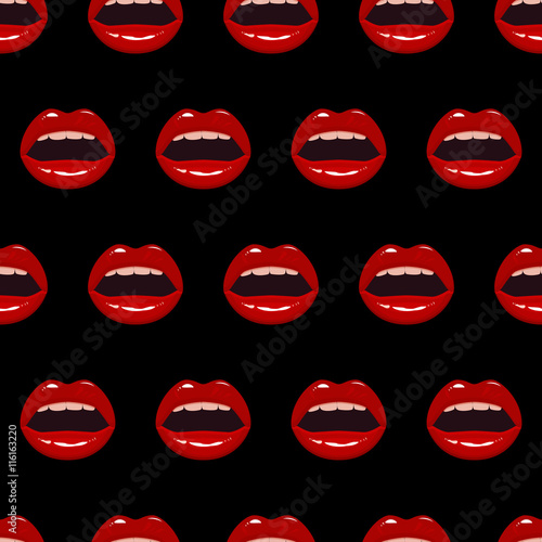 Seamless pattern with red lips, vector illustration