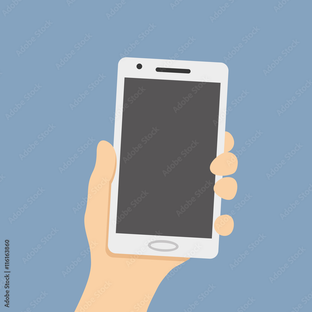 White smart phone in hand. White smart phone in hand.
