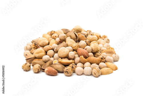 chickpeas, nuts, yellow peas