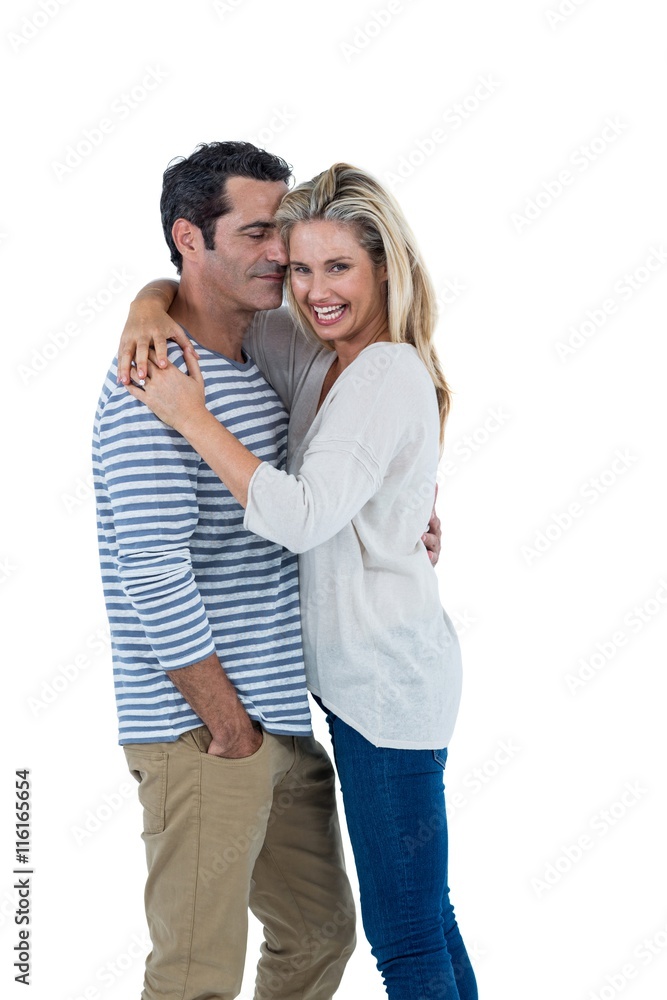 Romantic couple hugging against white background Romantic couple hugging against white background
