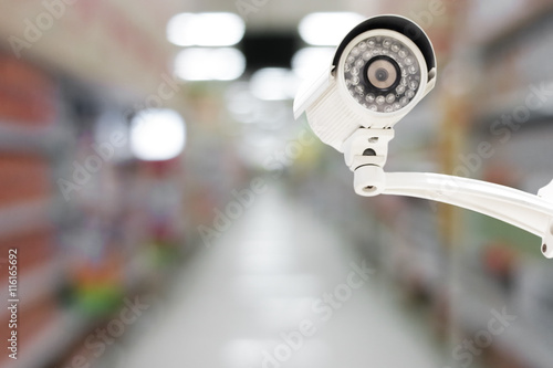 CCTV system security in the Shopping Mall blur background