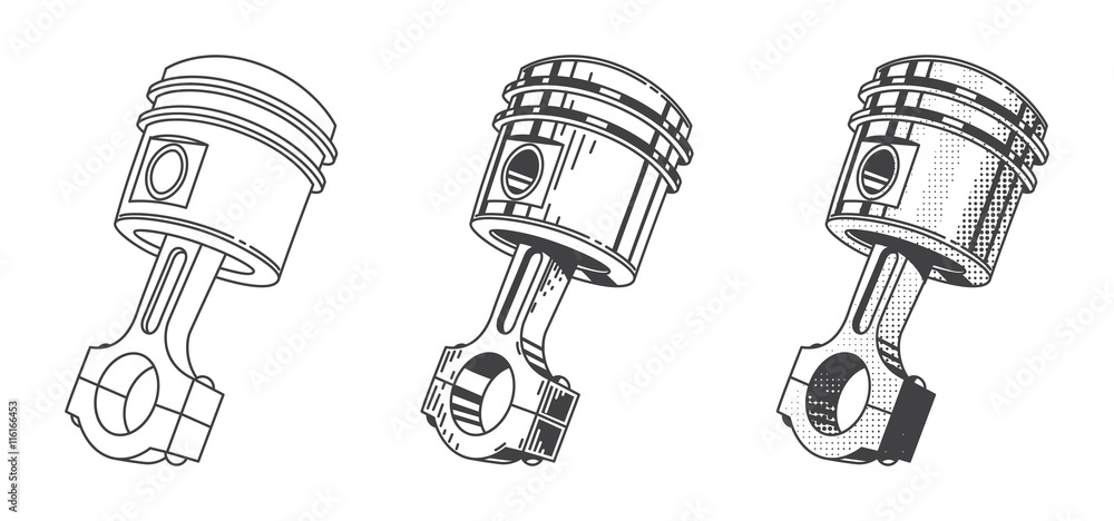 Fotografia Metallic gear piston car engine part set