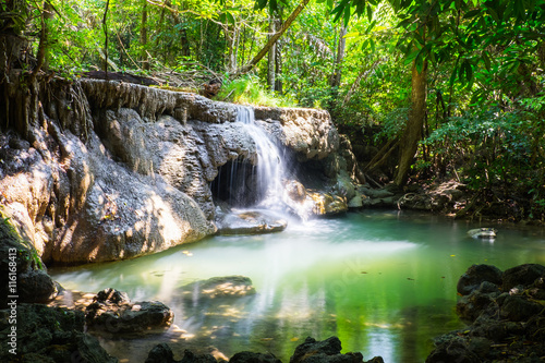 Waterfall deep forest scenic natural at huai mae khamin national park, kanchanaburi, thailand