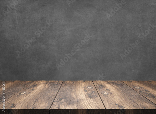 wooden table with blackboard