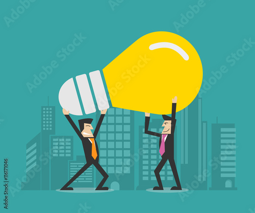 businessmen hold up idea bulb