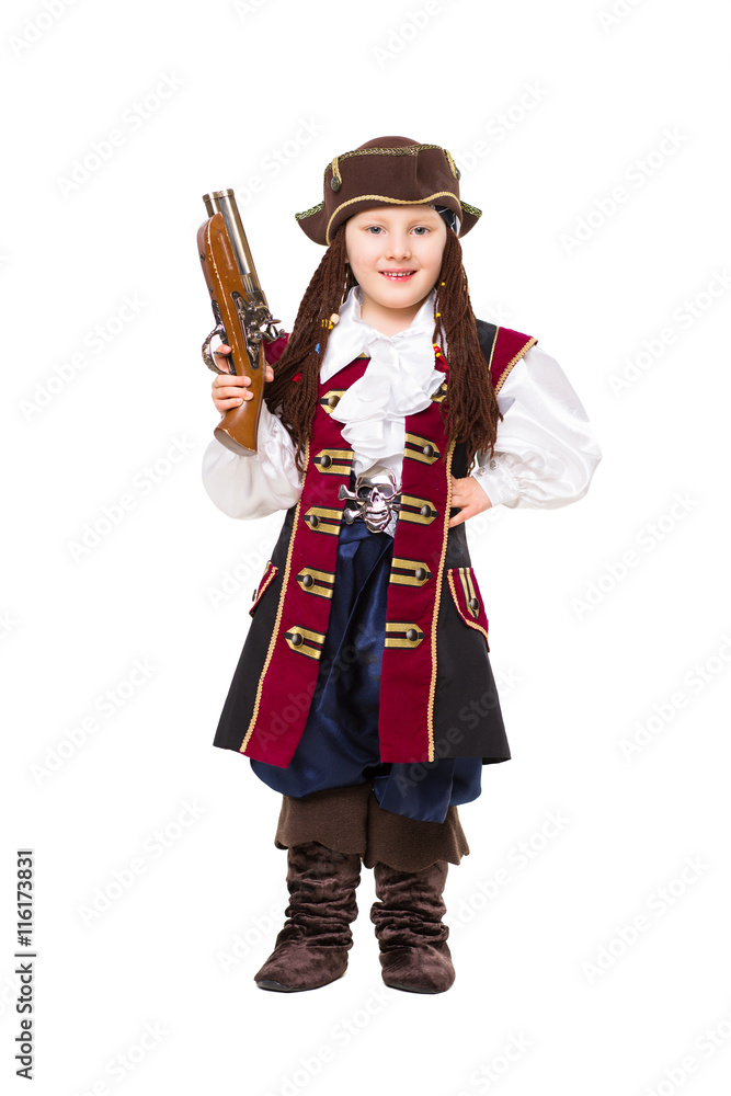 Nice boy posing in pirate costume