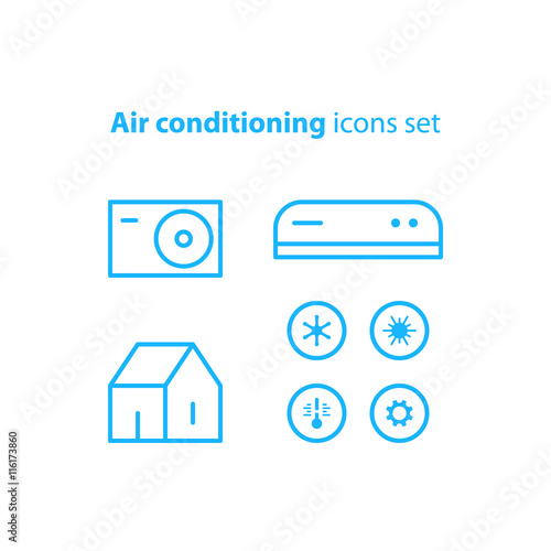Ductless cooling and heating systems, home air conditioning service icons, climate control concept