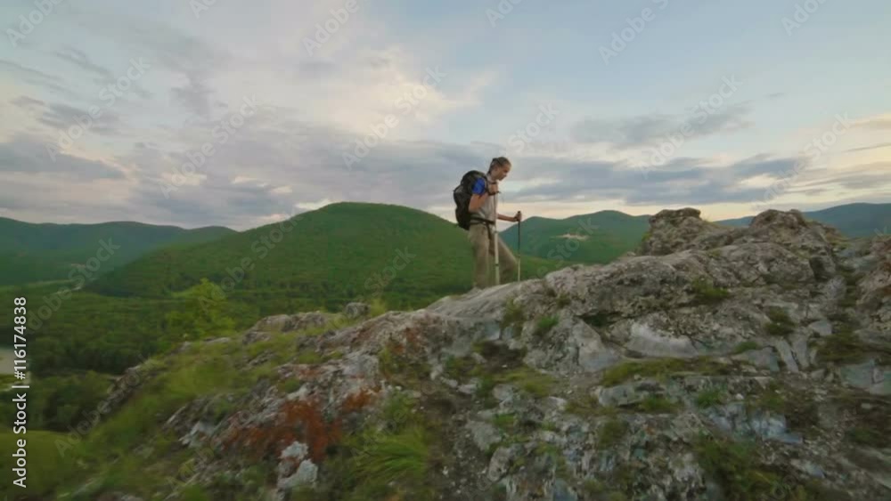 Hiker woman is walking mountain, Hiker woman is walking mountain,