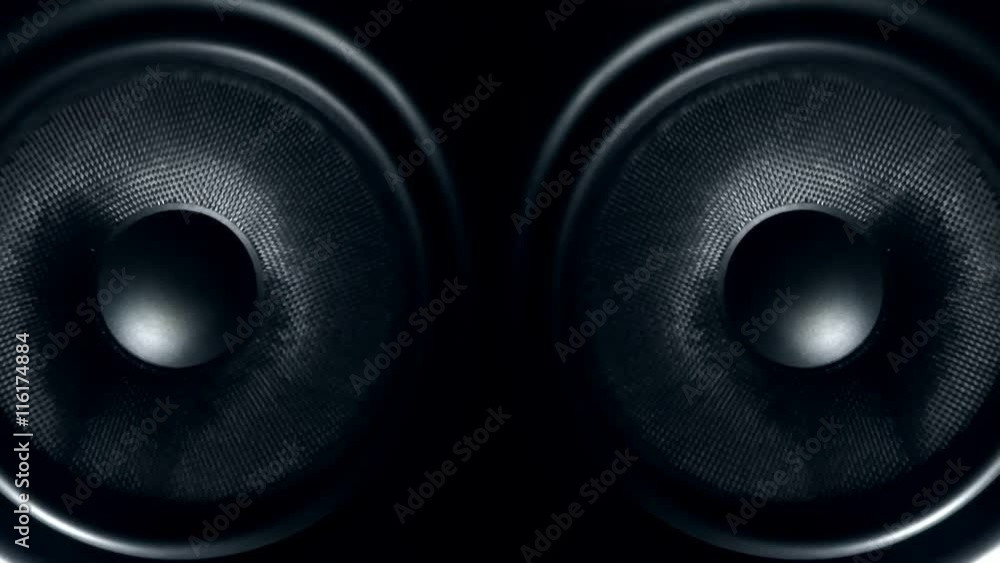 Set of round audio speakers vibrating from sound Set of round audio speakers vibrating from sound