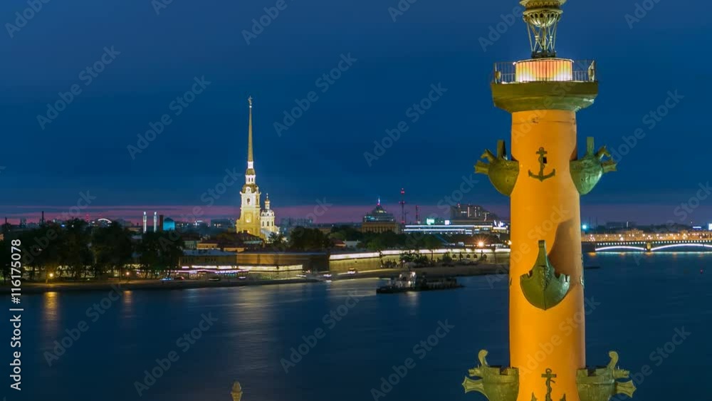 The front view of the top of the rostral column, Peter and Paul Cathedral and the Neva timelapse. The front view of the top of the rostral column, Peter and Paul Cathedral and the Neva timelapse.