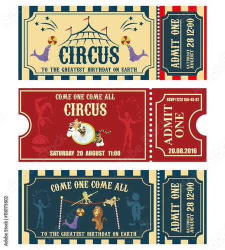 Vintage Circus banner collection. Ticket invitation.