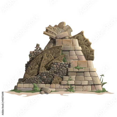 Ruins of antique Mayan pyramid, cartoon style