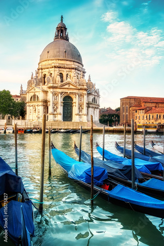 Gondolas and Basilica Santa Maria della Salute in Venice
